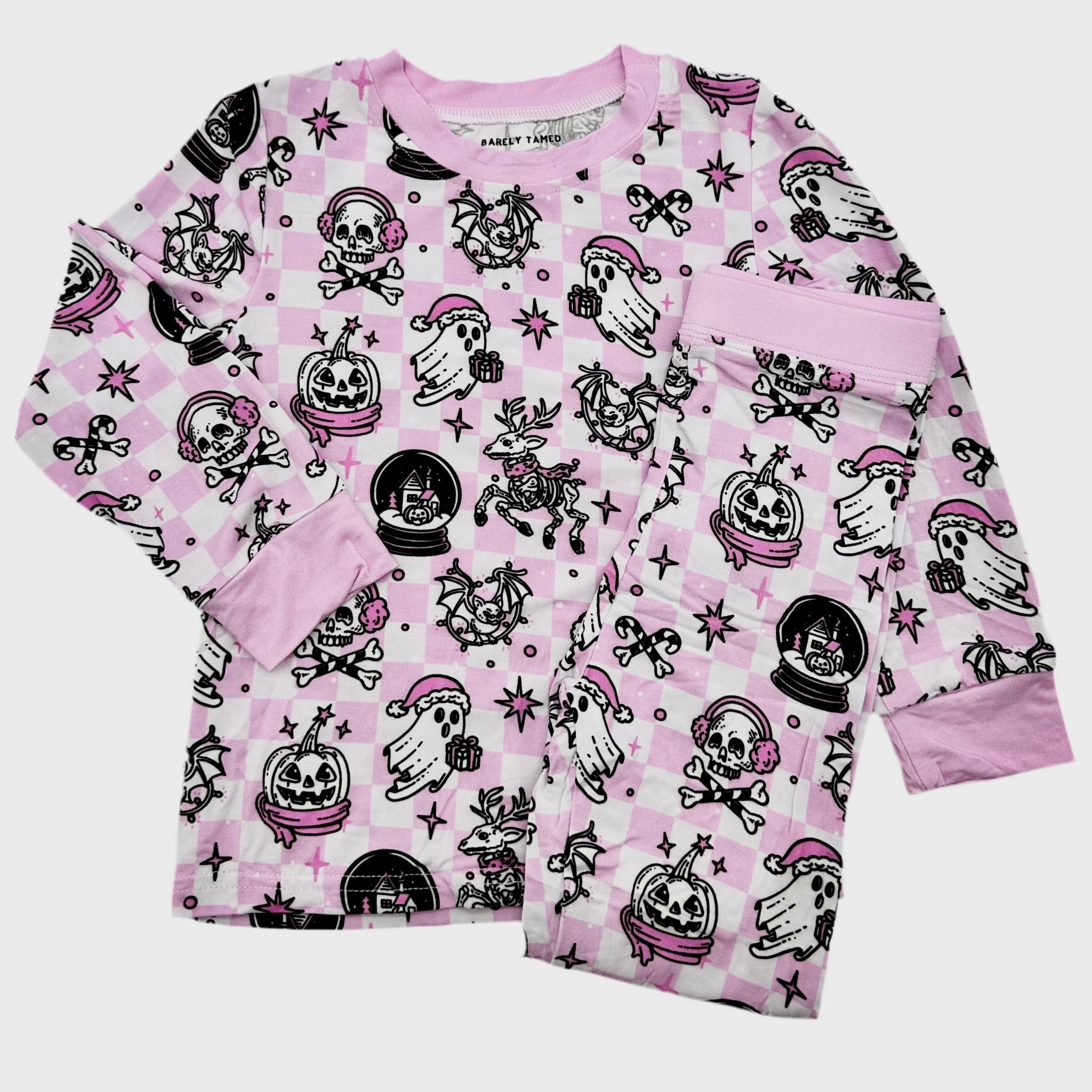 Halloween Haunt The Halls Bamboo Pjs 2 piece- Black & Pink - Barely Tamed