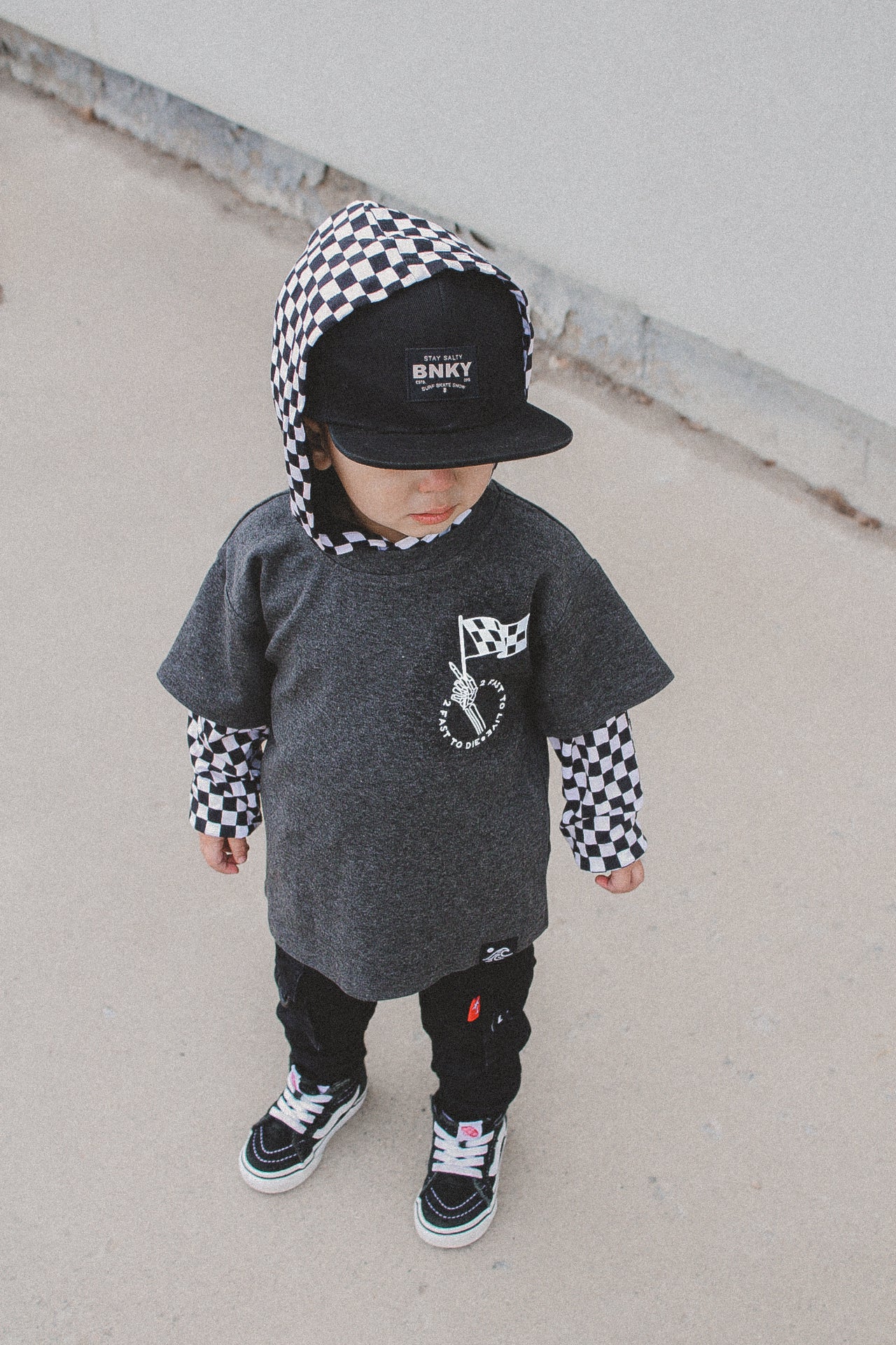 Toddler grey moto graphic tee