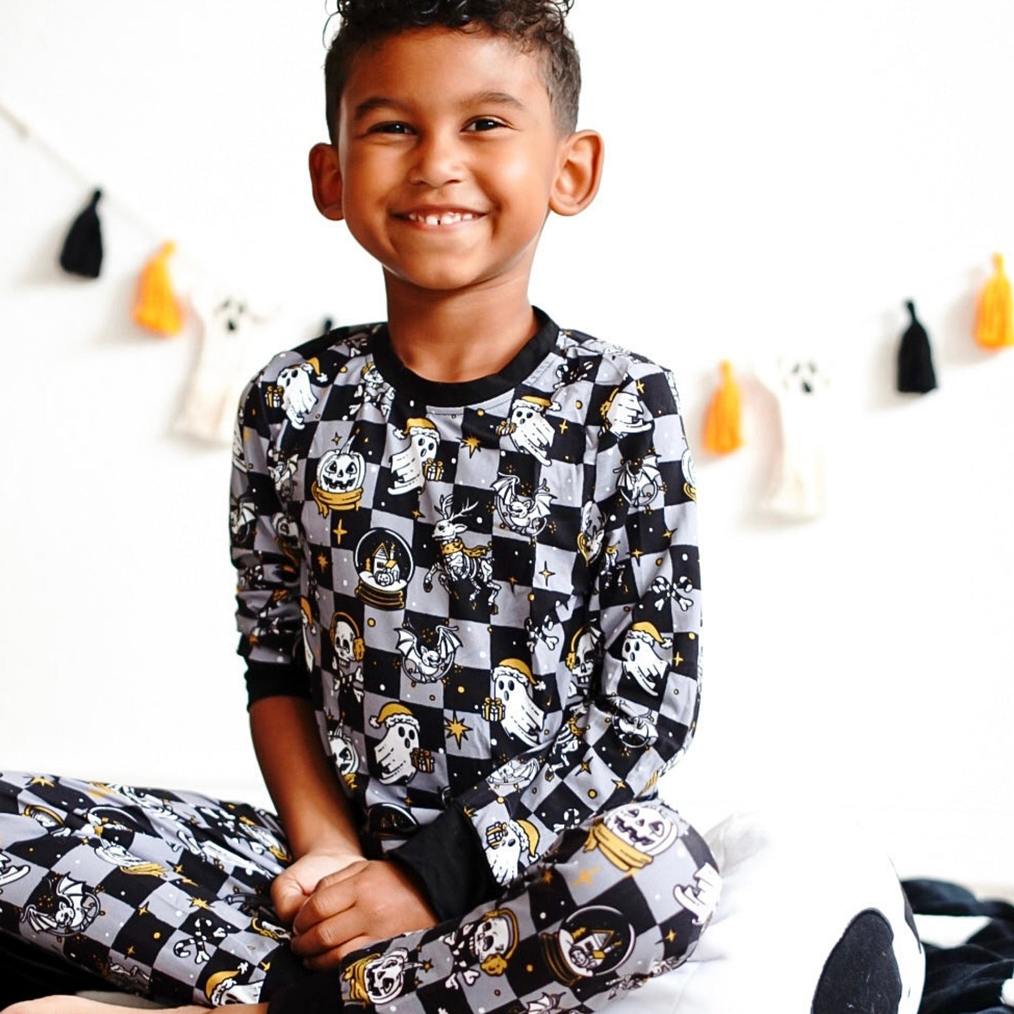 black and white checkered bamboo pajamas