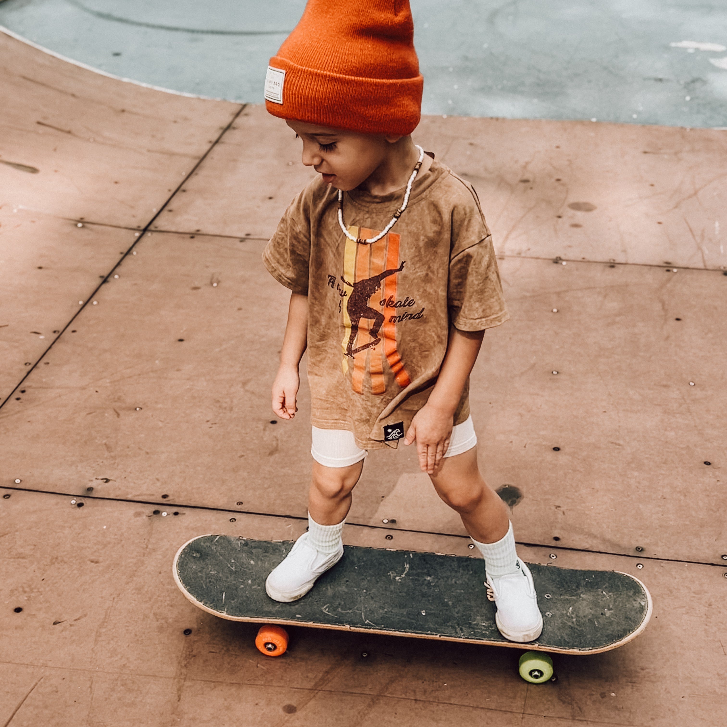 brown retro toddler graphic skate shirt