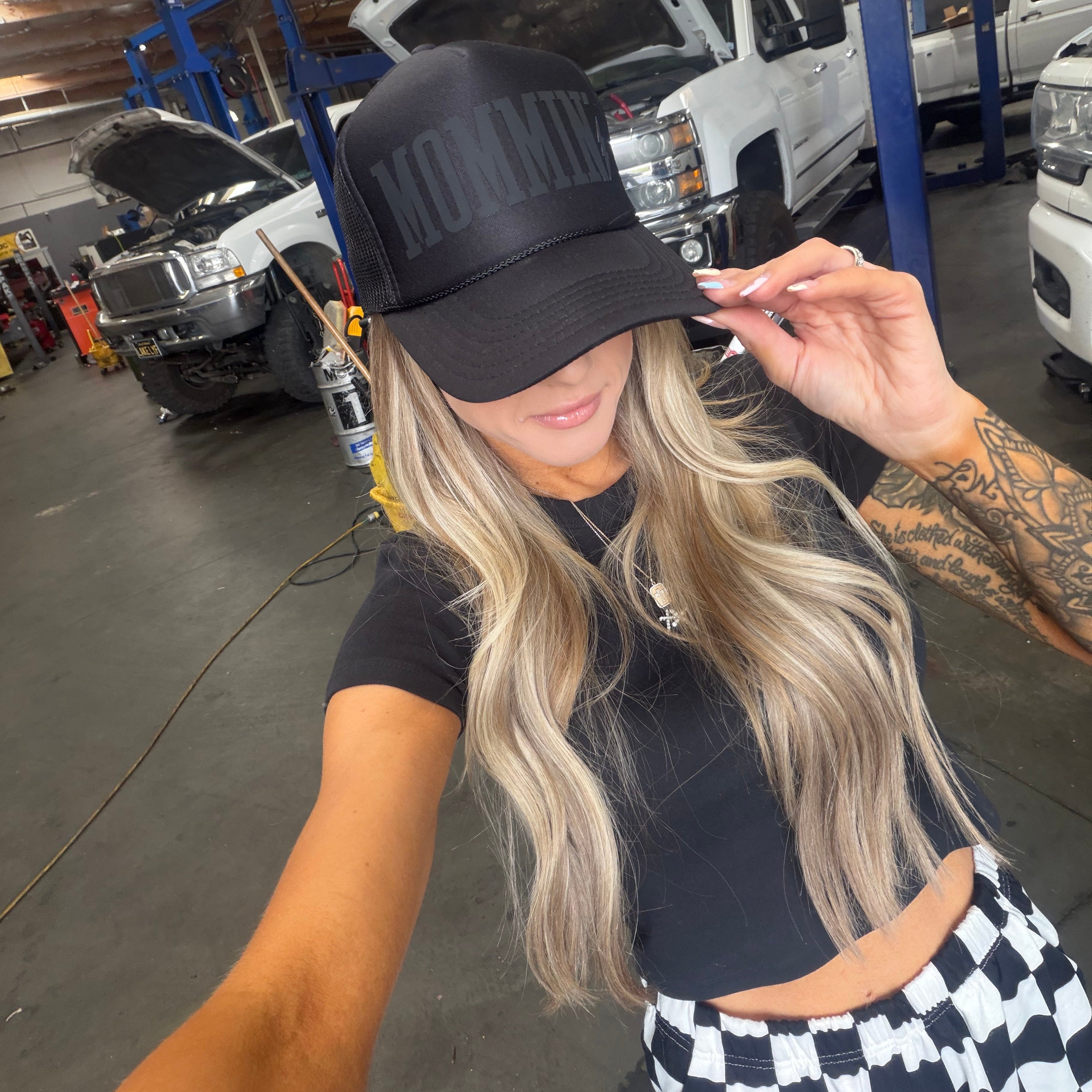 Mommin’ Trucker Hat | Black on Black - Barely Tamed