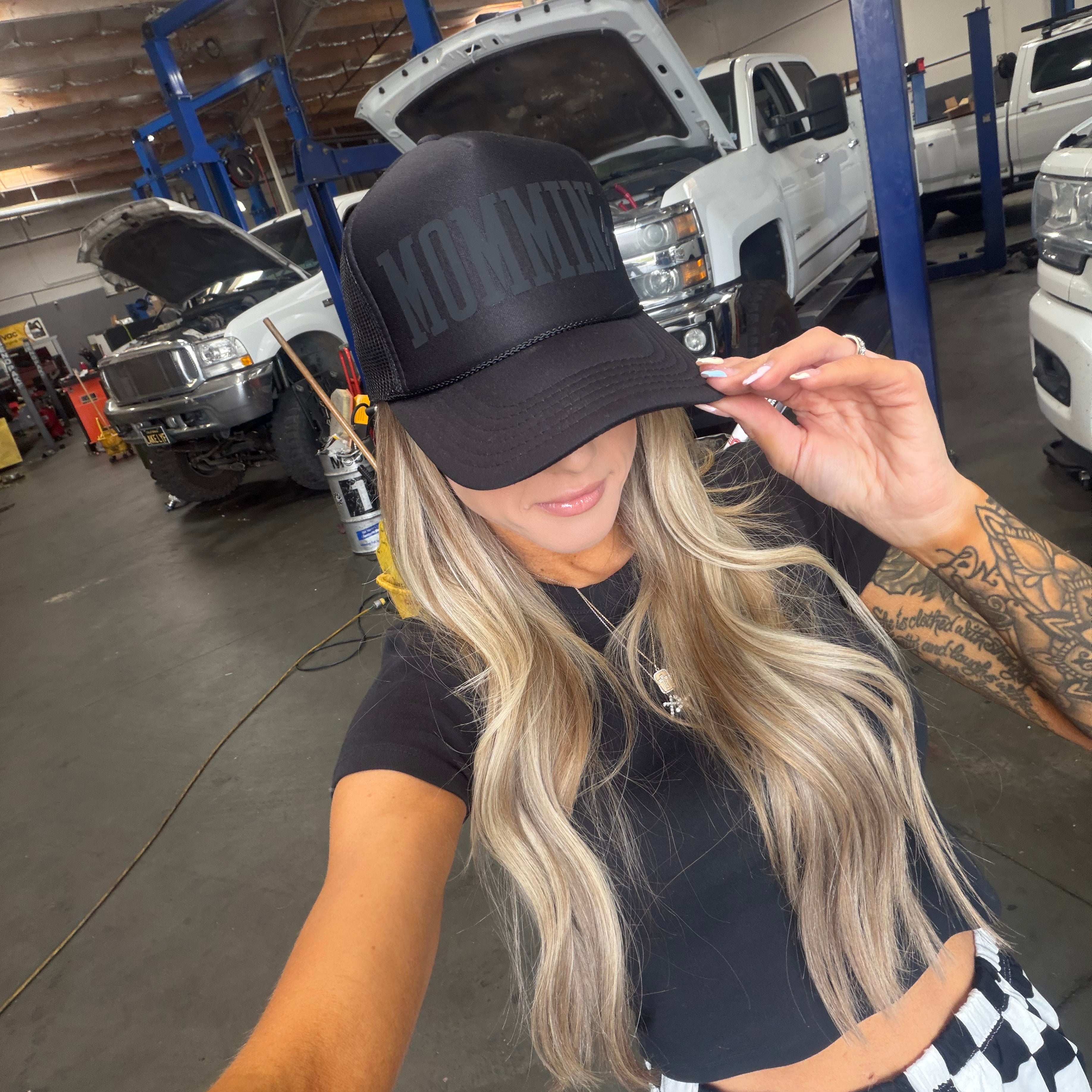 Mommin’ Trucker Hat | Black on Black - Barely Tamed