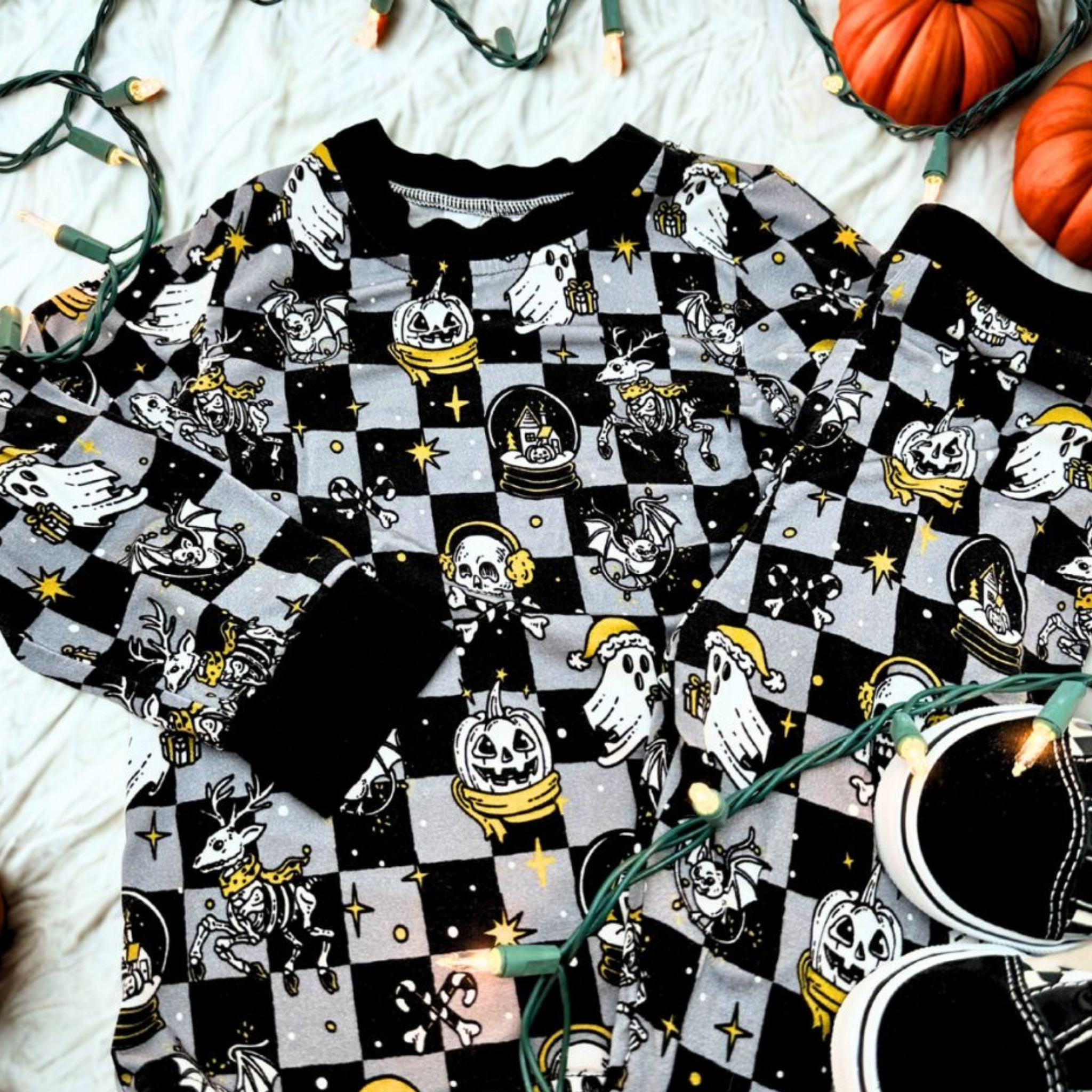 Halloween Haunt The Halls Bamboo Pjs 2 piece- Black & Pink - Barely Tamed