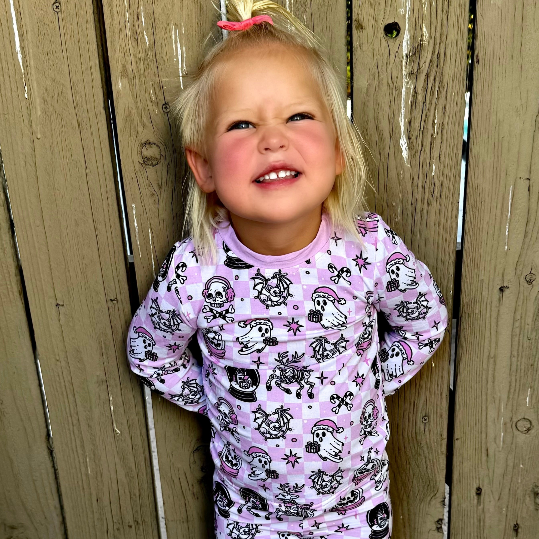 pink and white checkered bamboo pajamas