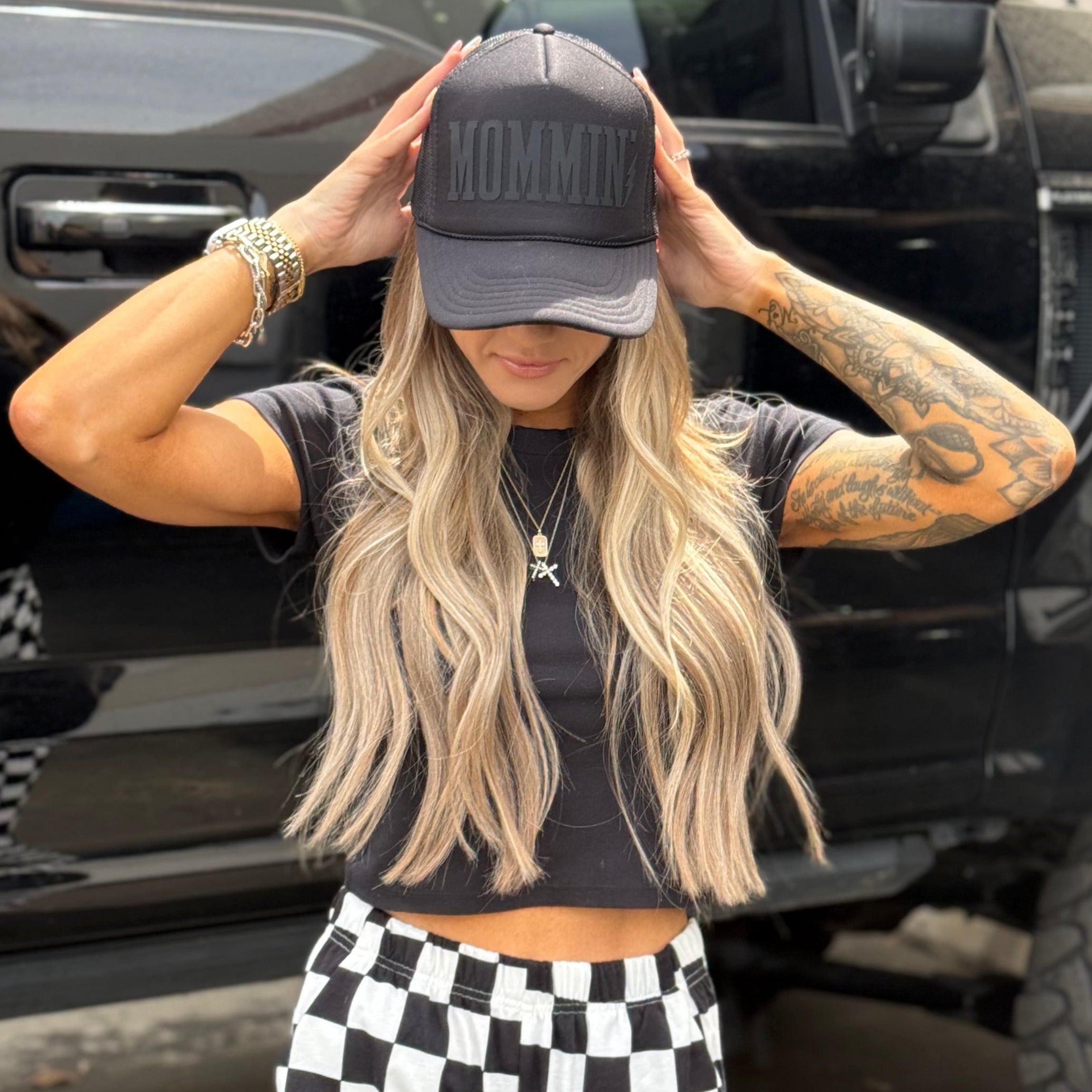 Mommin’ Trucker Hat | Black on Black - Barely Tamed