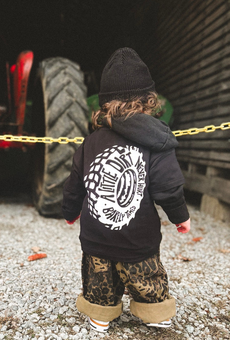 A Little Dirt Never Hurt Toddler Graphic T-Shirt – Black | Monster Truck Dirt Bike Tee - Barely Tamed