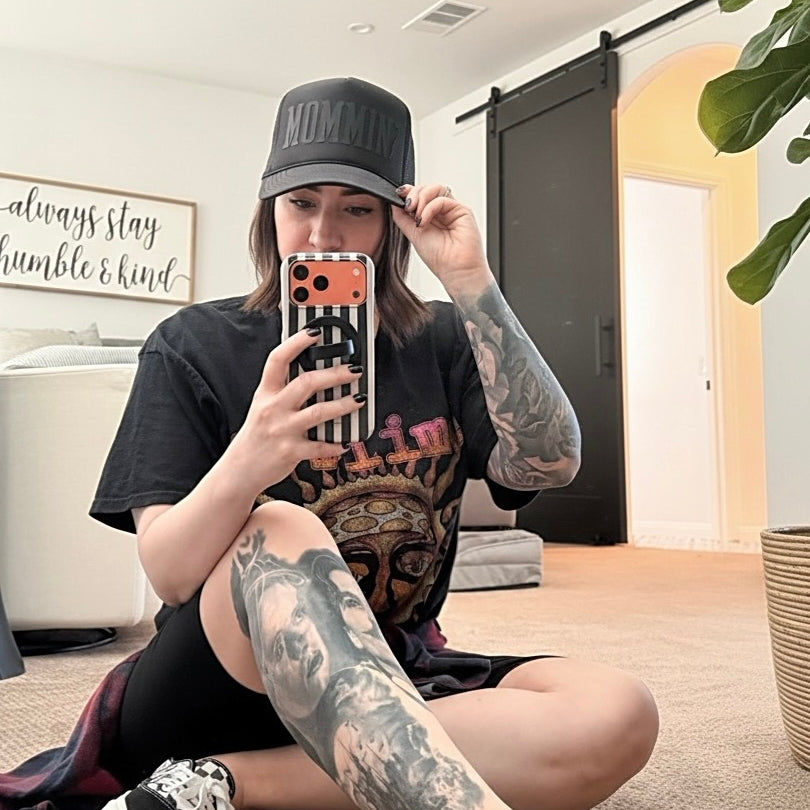 Mommin’ Trucker Hat | Black on Black - Barely Tamed