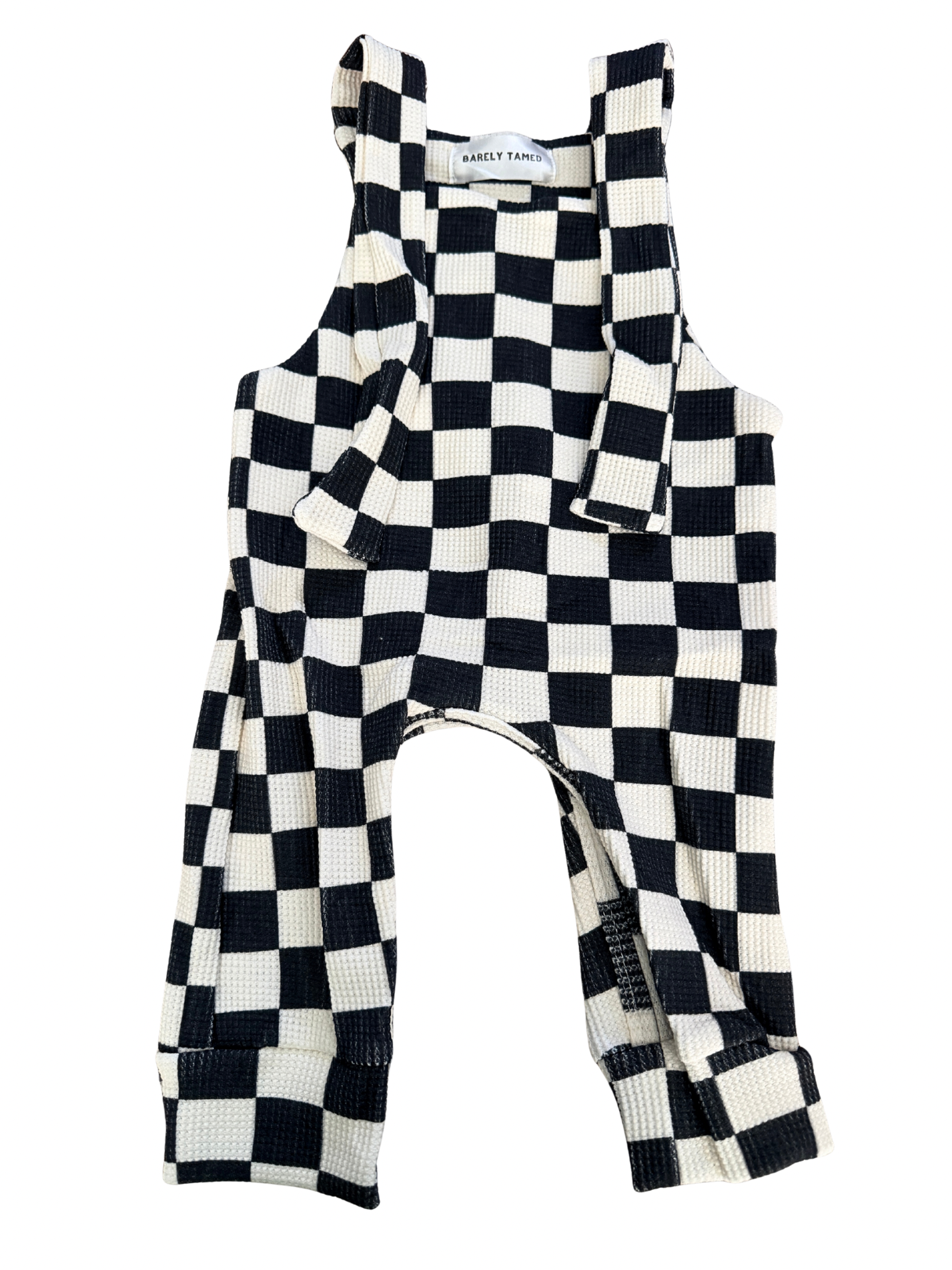 FINAL SALE Ziggy Checkered Waffle Romper| Black & Off-White & Greige - Barely Tamed