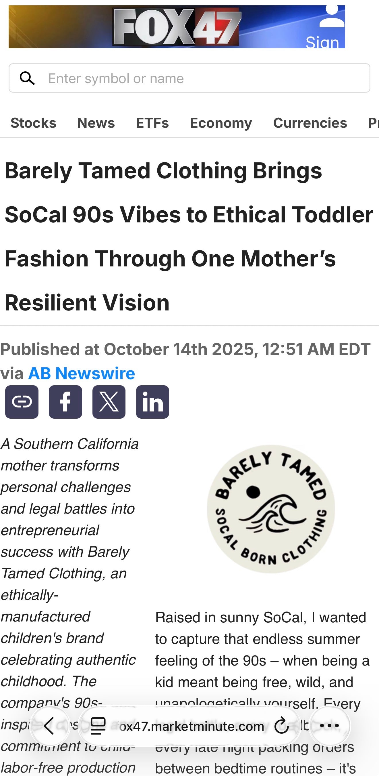 AS SEEN ON …Barely Tamed Clothing Brings SoCal 90s Vibes to Ethical Toddler Fashion Through One Mother’s Resilient Vision