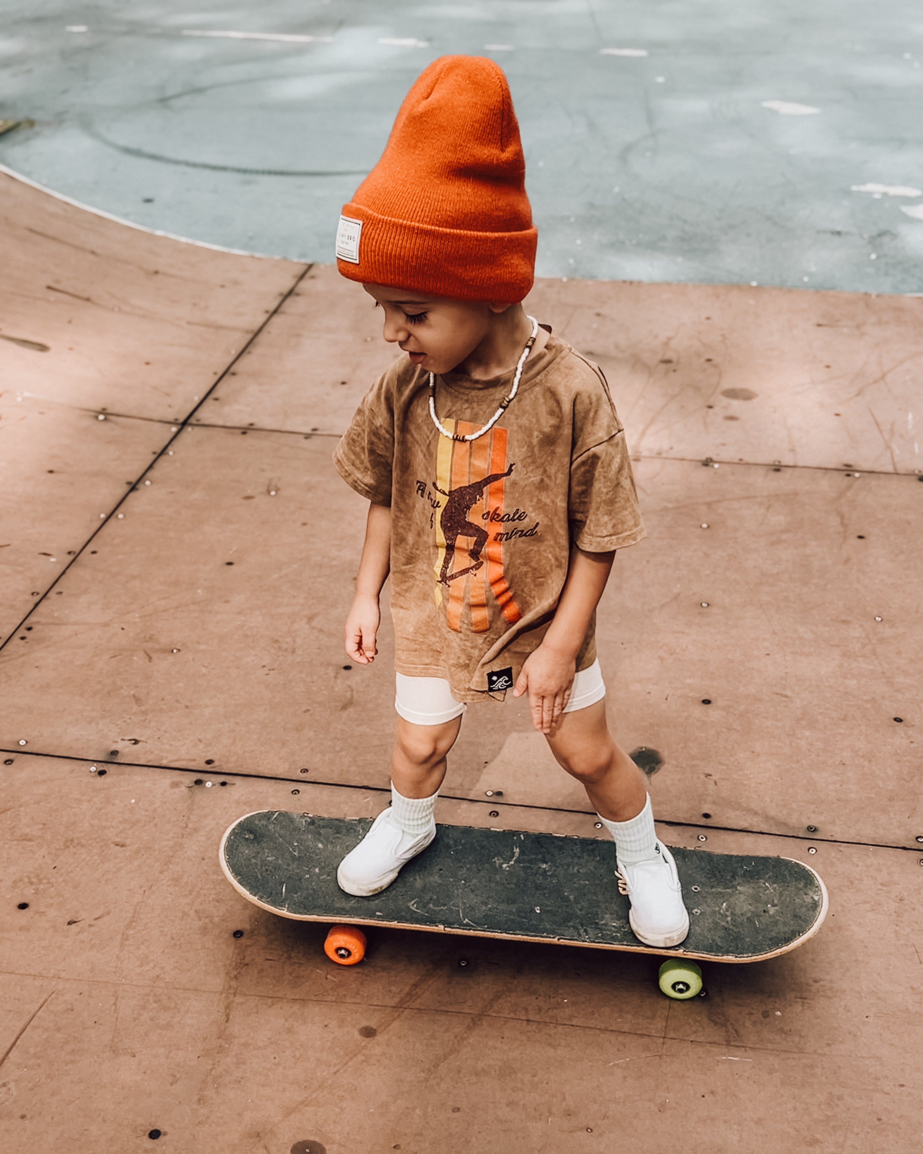 brown retro toddler graphic skate shirt