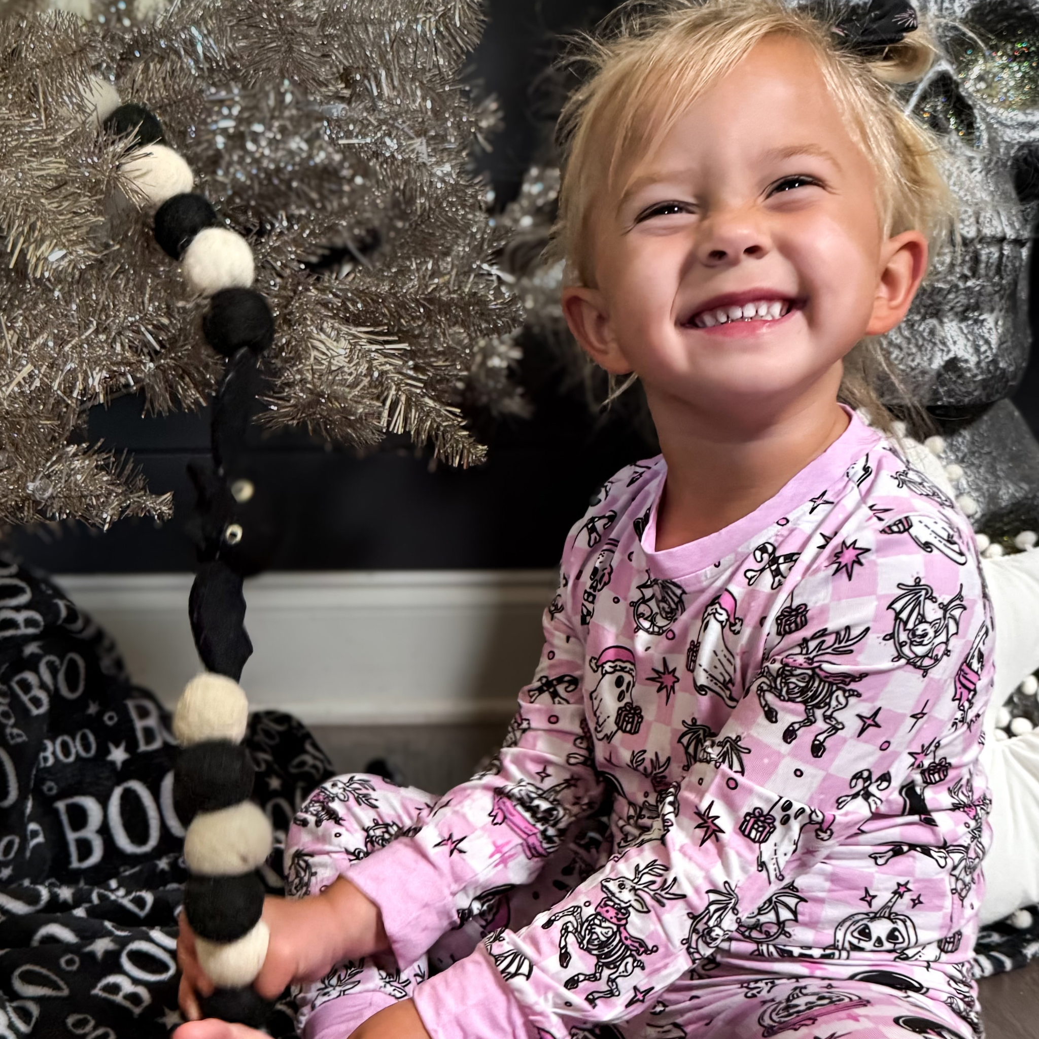 Halloween Haunt The Halls Bamboo Pjs 2 piece- Black & Pink - Barely Tamed