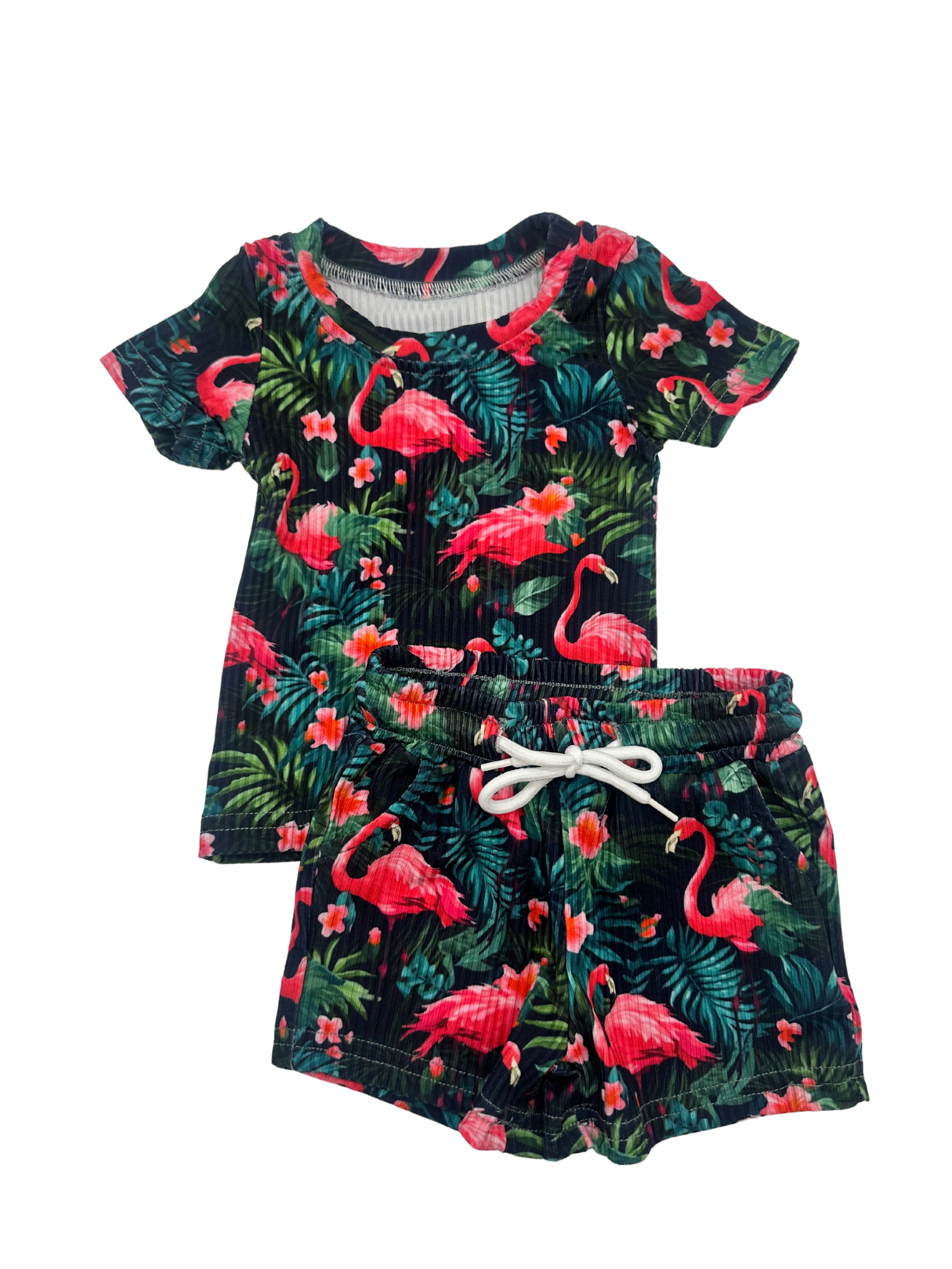 toddler and infant flamingo ribbed set