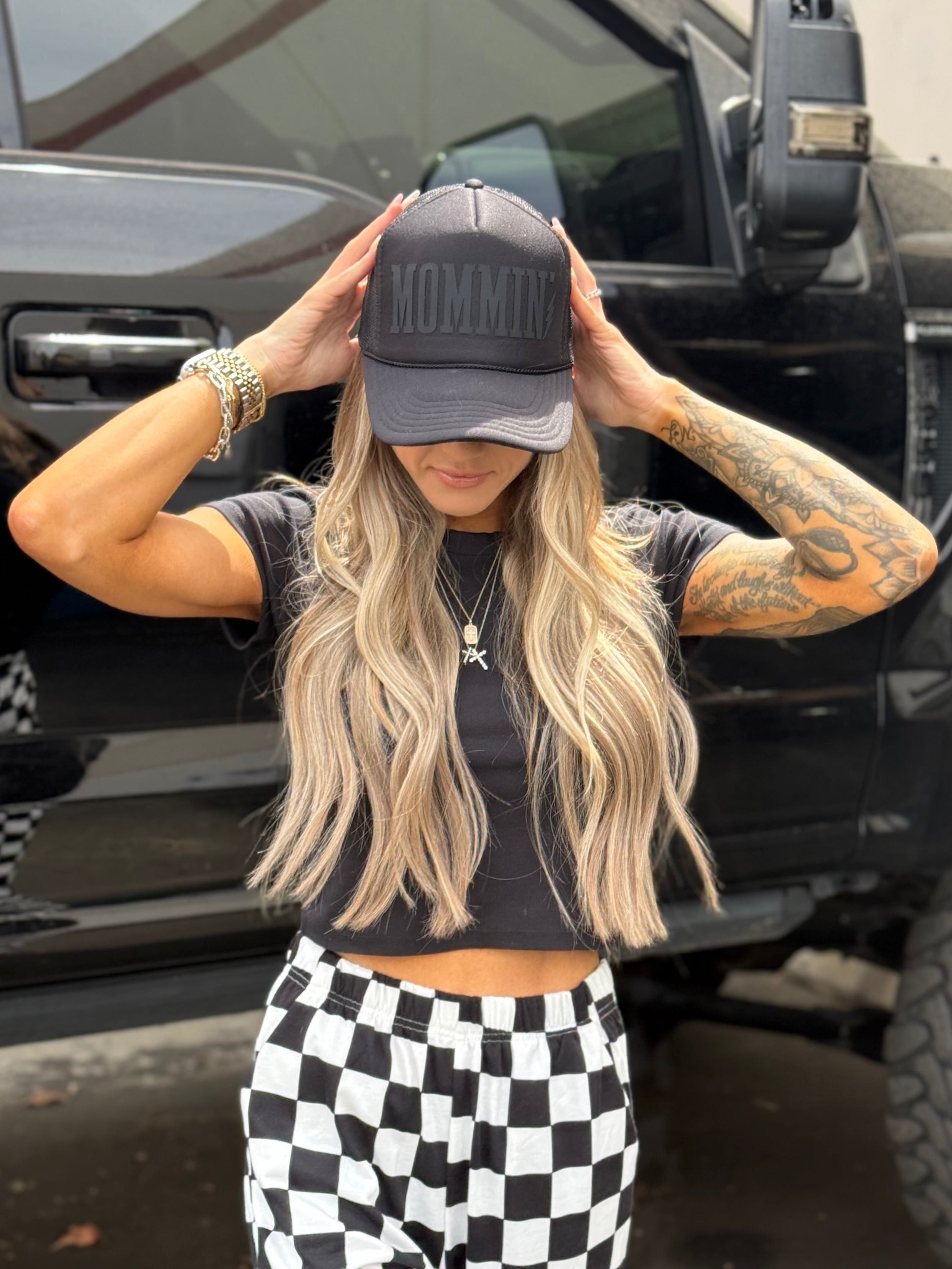 Mommin’ Trucker Hat | Black on Black - Barely Tamed