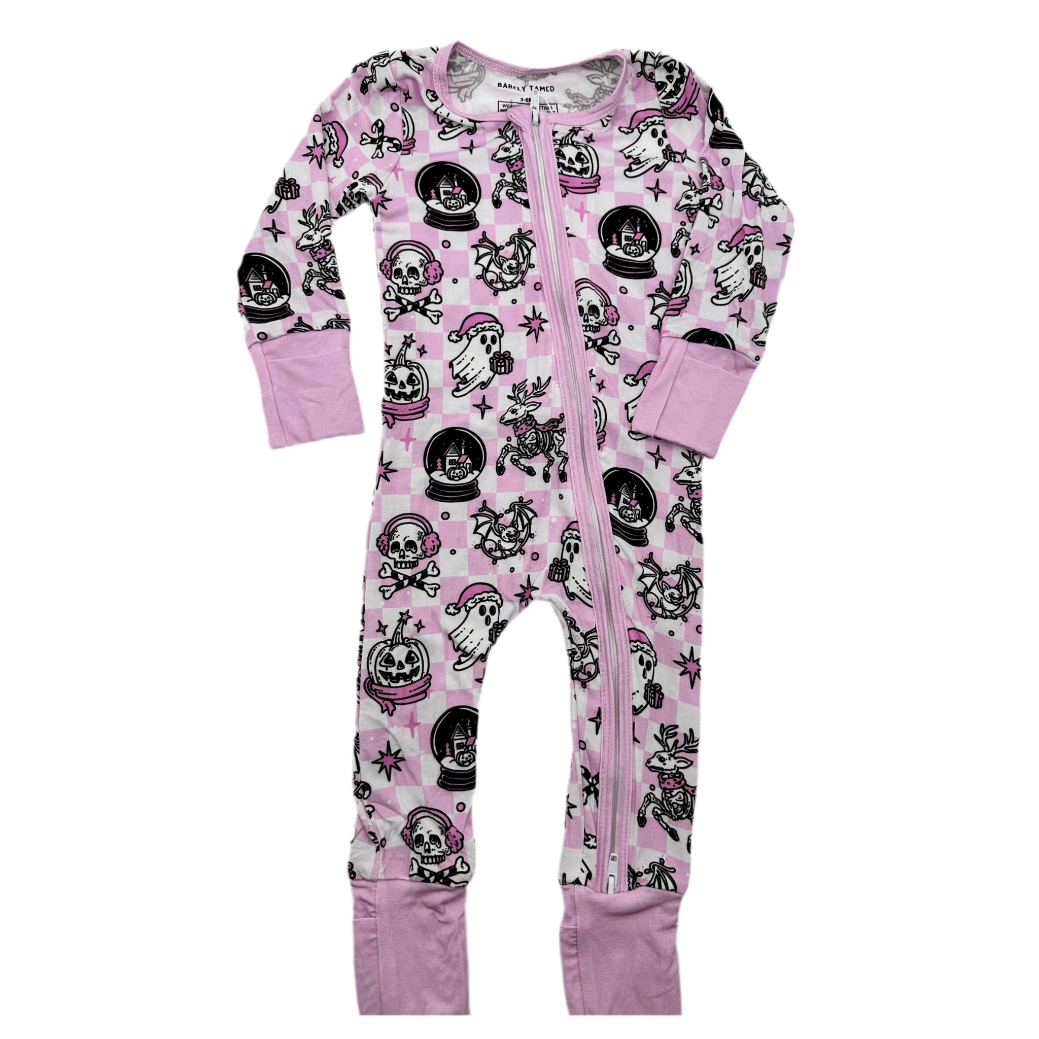 Halloween Haunt The Halls Bamboo Zipper Pjs-Black & Pink - Barely Tamed