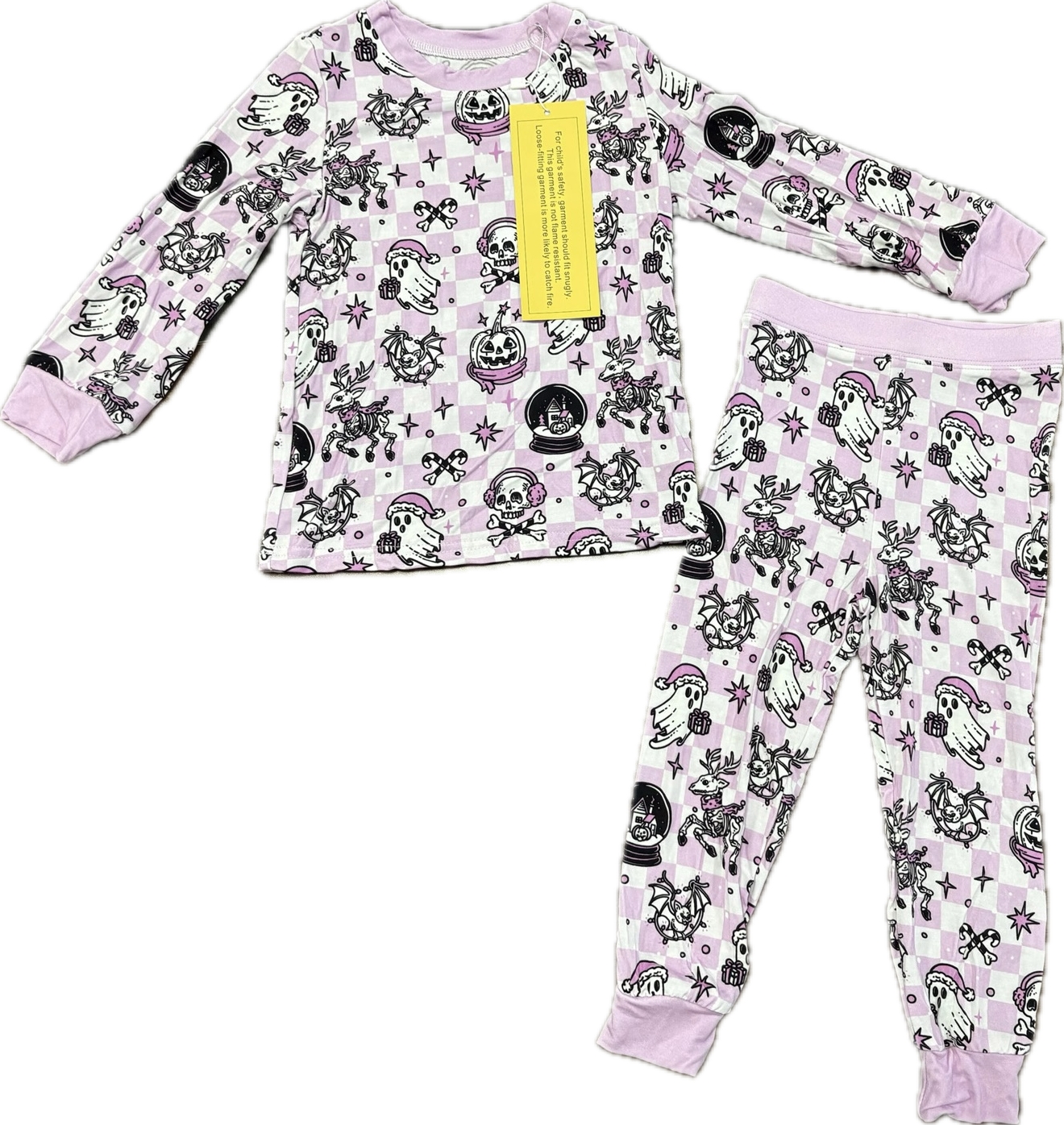 PRE-ORDER Haunt The Halls Holiday Bamboo Pjs 2 piece- Black & Pink - Barely Tamed