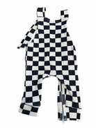 FINAL SALE Ziggy Checkered Waffle Romper| Black & Off-White & Greige - Barely Tamed