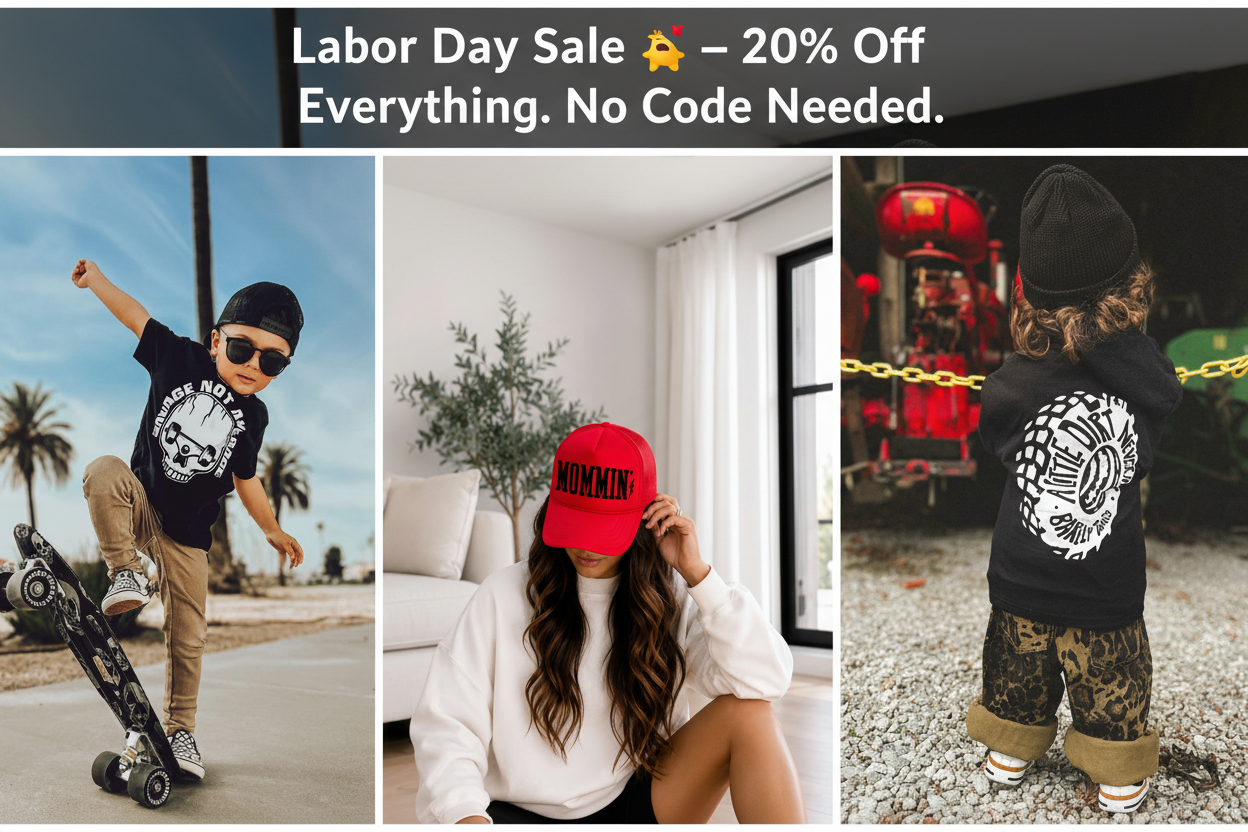 Labor Day Collage Banner - Centered Red Hat